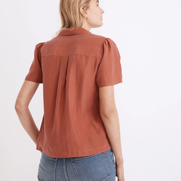 Madewell Silk Puff-Sleeve Camp Shirt in Black - S - Picture 5 of 5